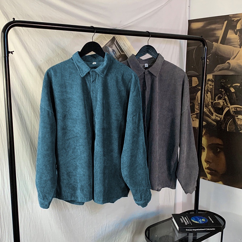 Áo Khoác Sơ Mi Nhung Kẻ Dài Tay Thời Trang Dành Cho Nam Giới