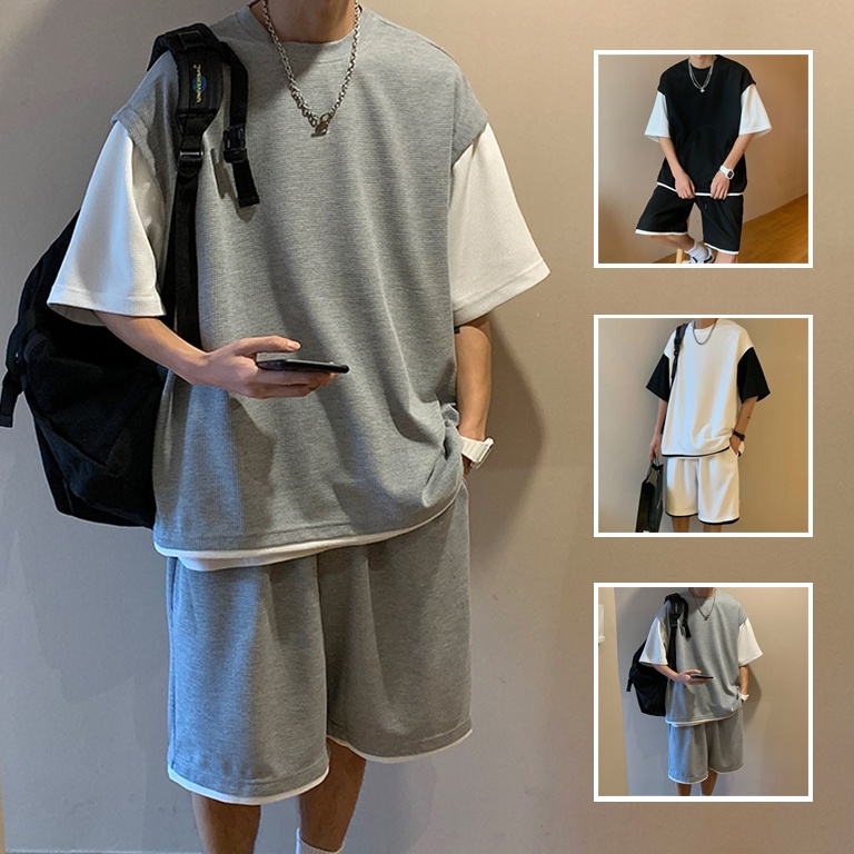 Bộ Đồ Nam Unisex Mùa Hè Cổ Tròn Tay Lỡ Phối 2 Màu Mix Quần Short Thời Trang Zenkonu QA NAM 111V2