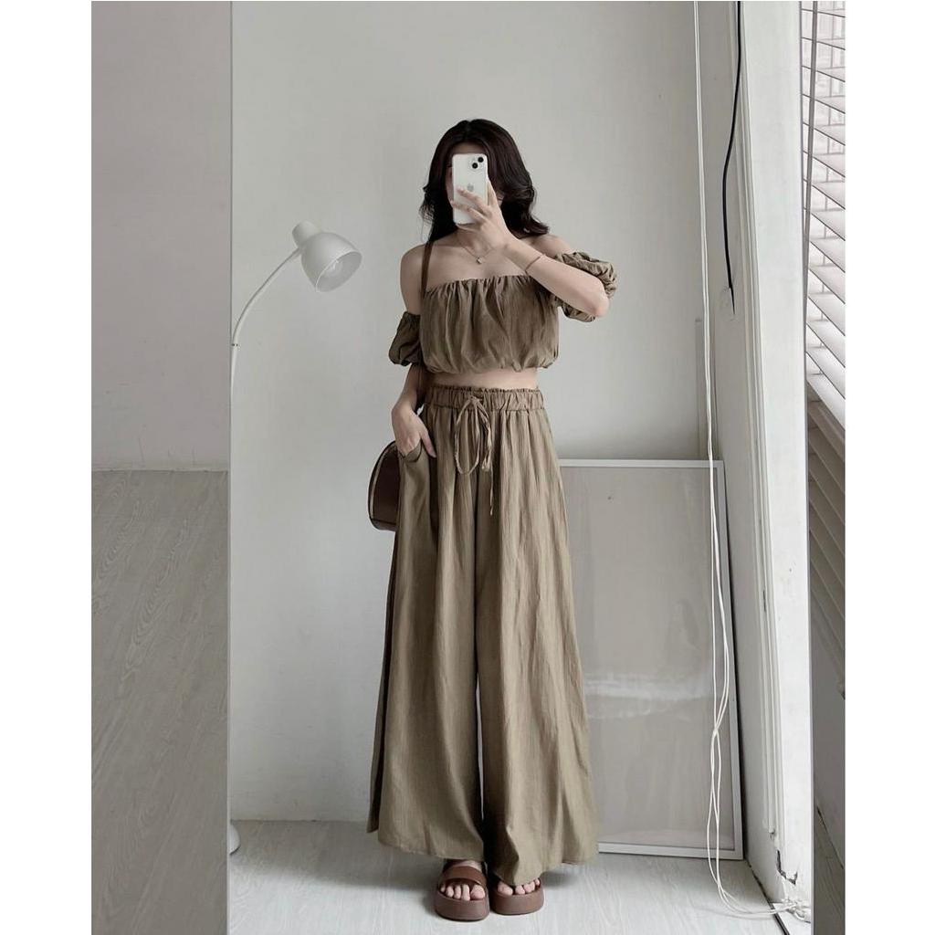 Set quần suông - áo ống đũi nhăn mềm mịn freeszie &lt; 60kg MUỐI 0352P6/K8