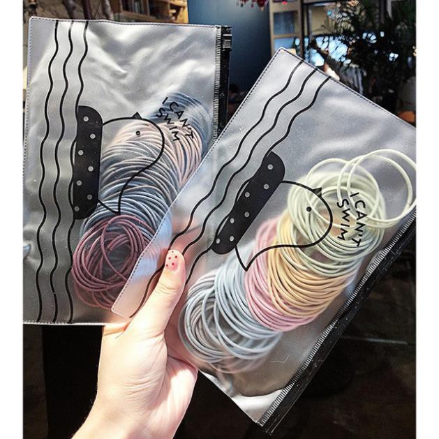Túi 100 sợi thun cột tóc Hàn Quốc du lịch siêu dễ thương