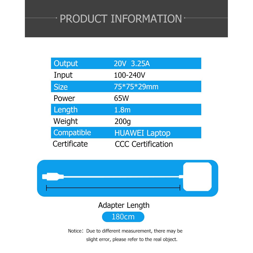 Bộ Sạc USB Type C 65W 20V 3.25A Cho Huawei / MacBook / XiaoMi / Asus / Lenovo / HP / Dell / Acer / Samsung / Chromebook