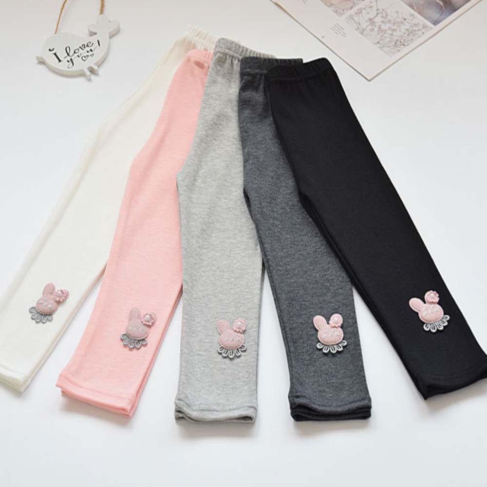 Quần dài dáng rộng nhiều màu trơn họa tiết thỏ hoạt hình phong cách Hàn Quốc xinh xắn cho bé gái