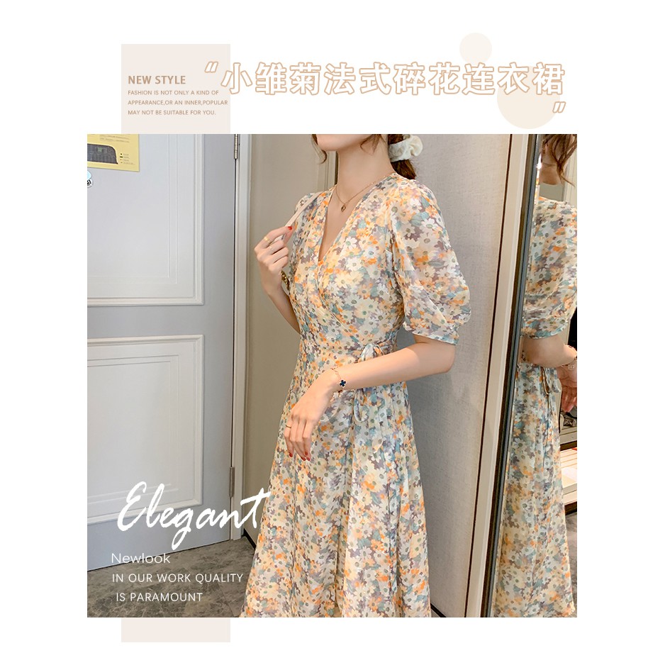 Đầm voan hoa cúc cổ chữ V thời trang đáng yêu dành cho nữ | BigBuy360 - bigbuy360.vn