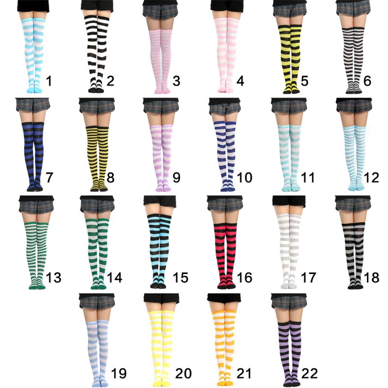 Cặp vớ cao tới bắp đùi họa tiết sọc bằng len dệt kim dành cho nữ