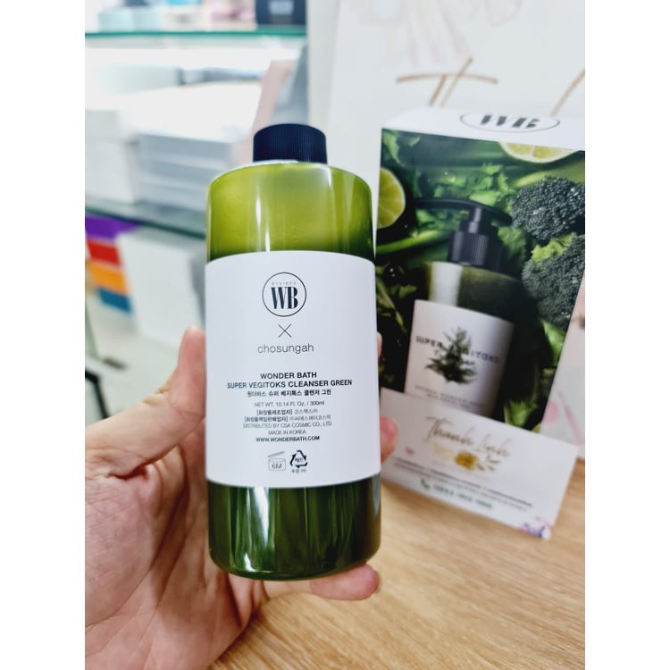 Sữa rửa mặt đa năng thải độc rau củ màu xanh Super Vegitoks Cleanser 300ml, làm sáng và sạch sâu làn da