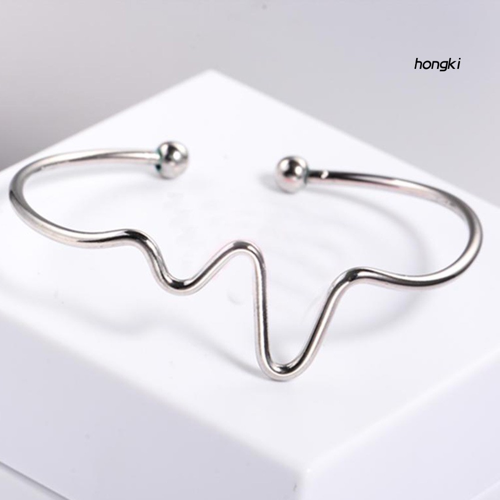 RHYTHM Vòng Tay Hợp Kim Hở Họa Tiết Nhịp Tim Đơn Giản Thời Trang Cho Nữ