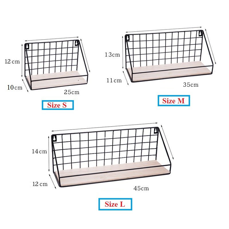 Kệ Treo Tường, Giá Kệ Sắt Đáy Gỗ Có Rào Chắn Trang Trí Phòng Khách Nhà Bếp ( Tặng Đinh 3 Chân )