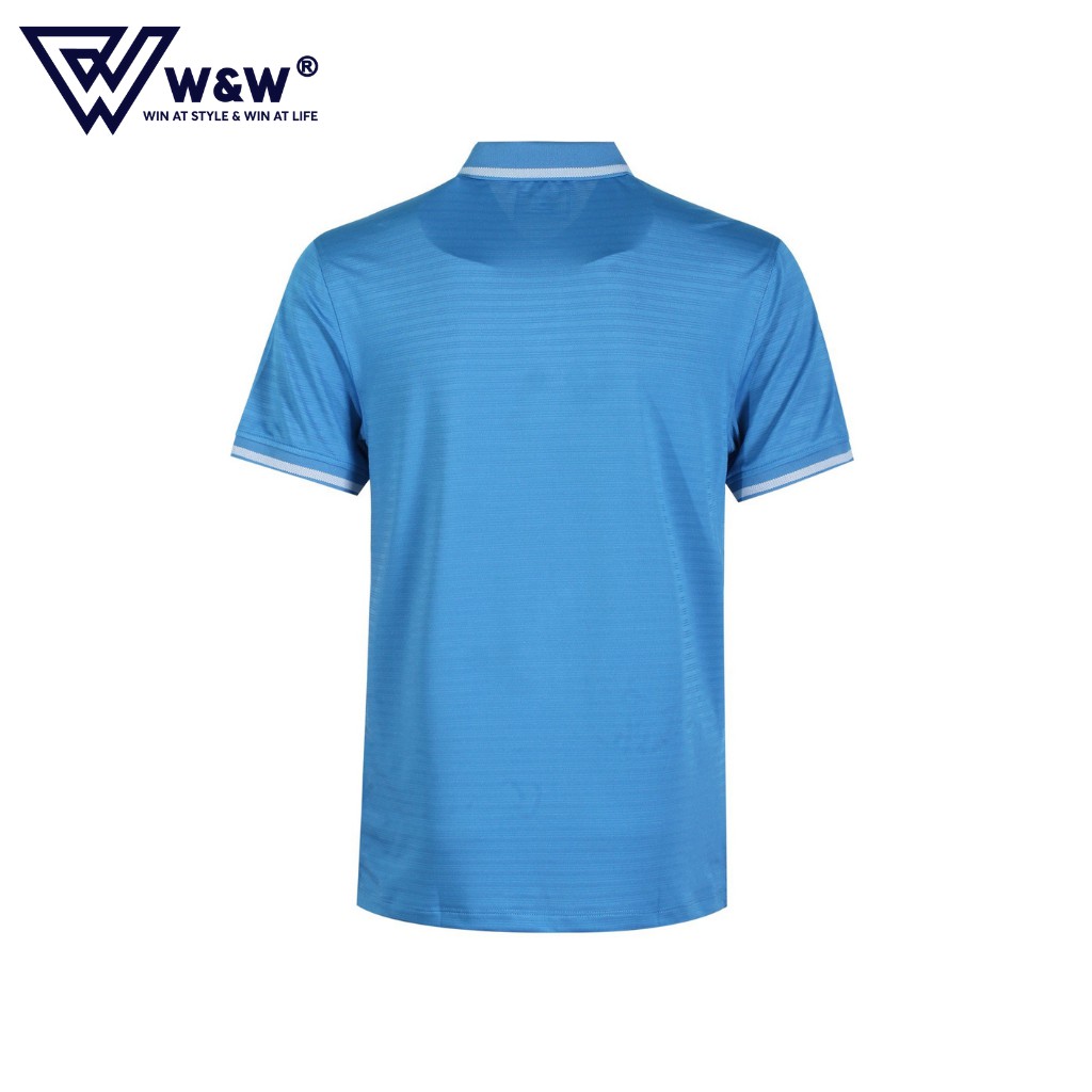 Áo Thun Nam Polo W&amp;W Dáng Regular Fit Cổ Áo Không Chân Phối Kẻ Trơn Rapoo, Thoáng Mát, Thấm Hút Tốt WPO44R