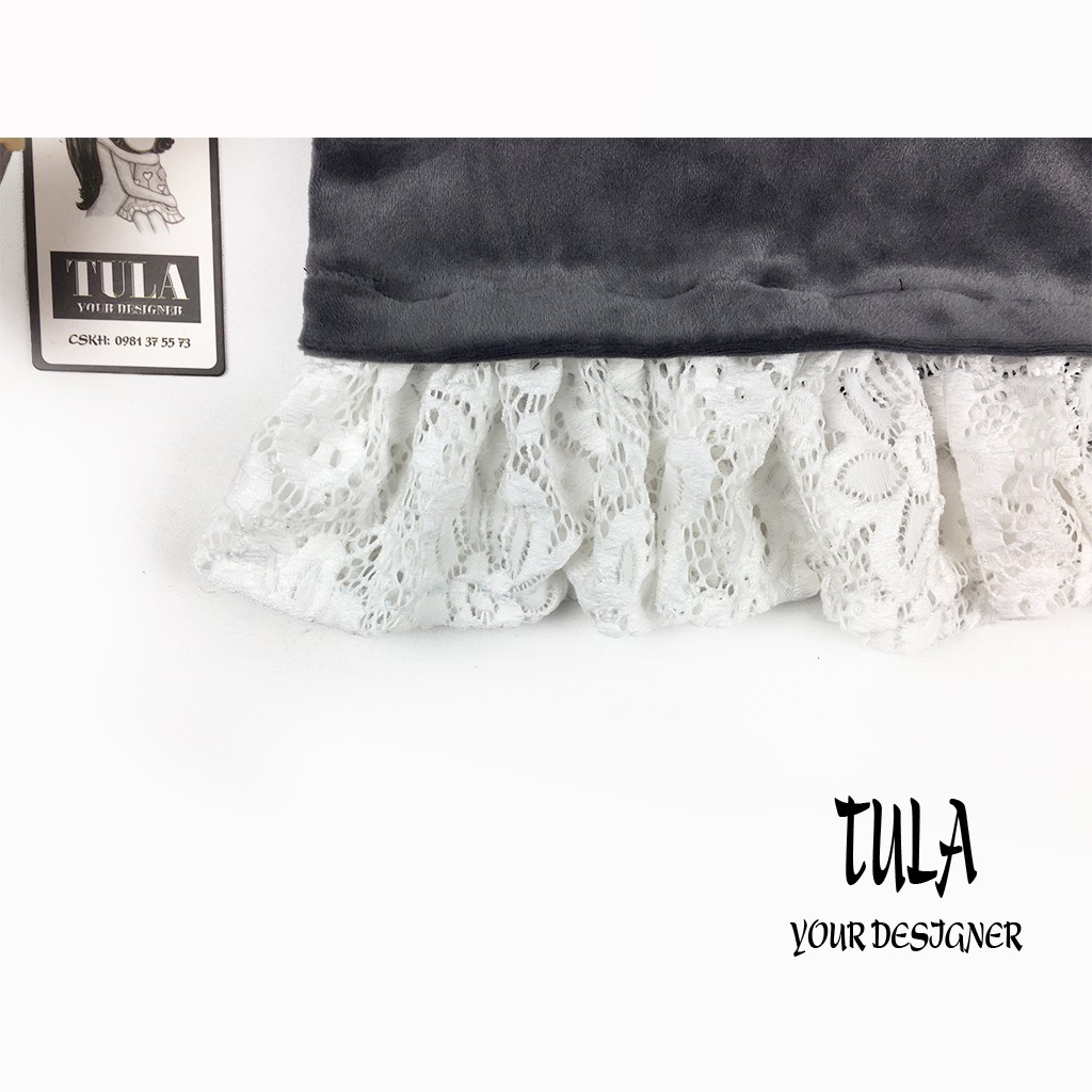 Bộ quần áo thu đông thiết kế cho bé gái phối nhung và ren