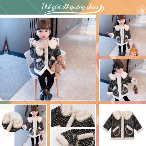 Áo khoác dạ lót lông cổ bèo lá cho bé gái, phong cách Hàn Quốc - Hàng Quảng Châu Loại 1 (Z02)