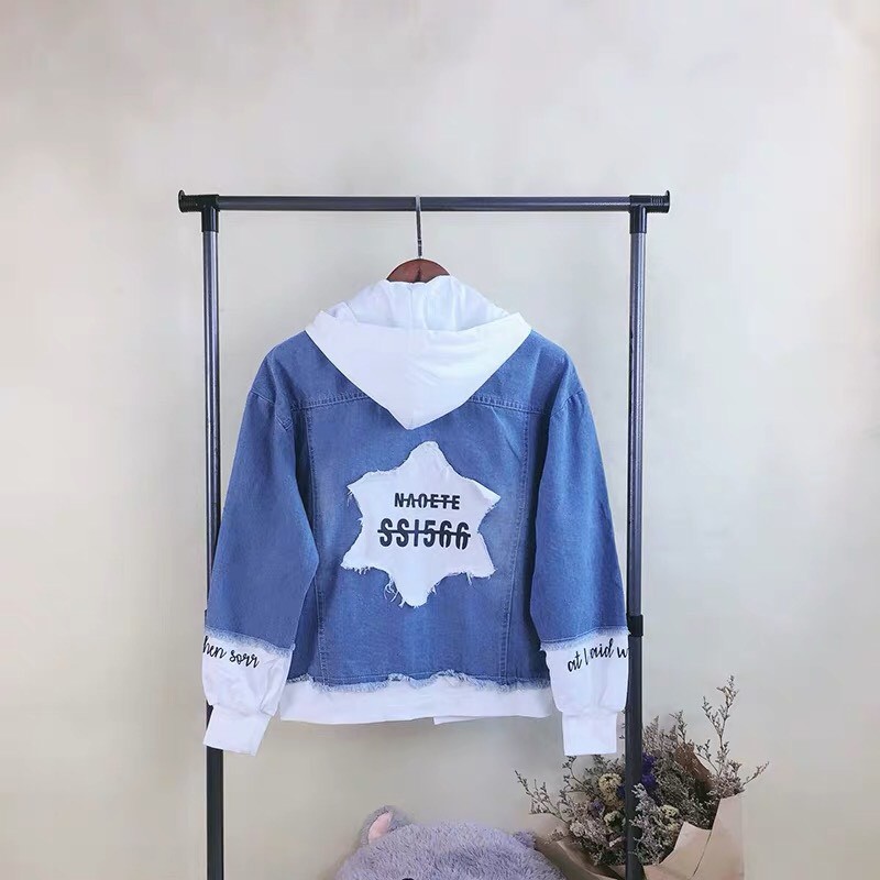 Áo khoác jean nam nữ có mũ form rộng ngôi sao Star tinh tú loại 1 CHI42