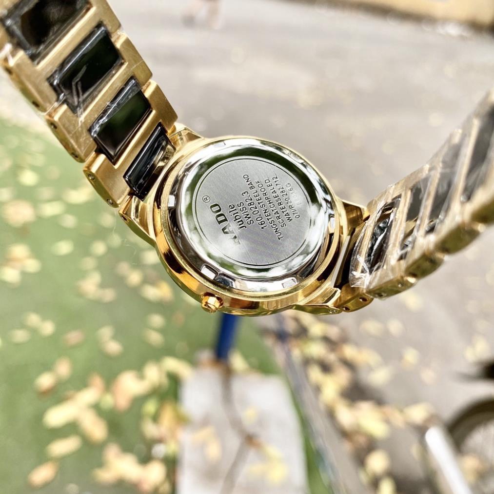 Đồng Hồ Nam Nữ RAD0 Sapphire L033 Viền Đá Đen, Dây Thép Đá Đen Máy Pin Nhật