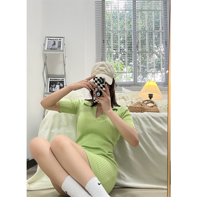 SUXI Mới Đầm Body Dệt Kim Cổ Chữ V Tôn Dáng