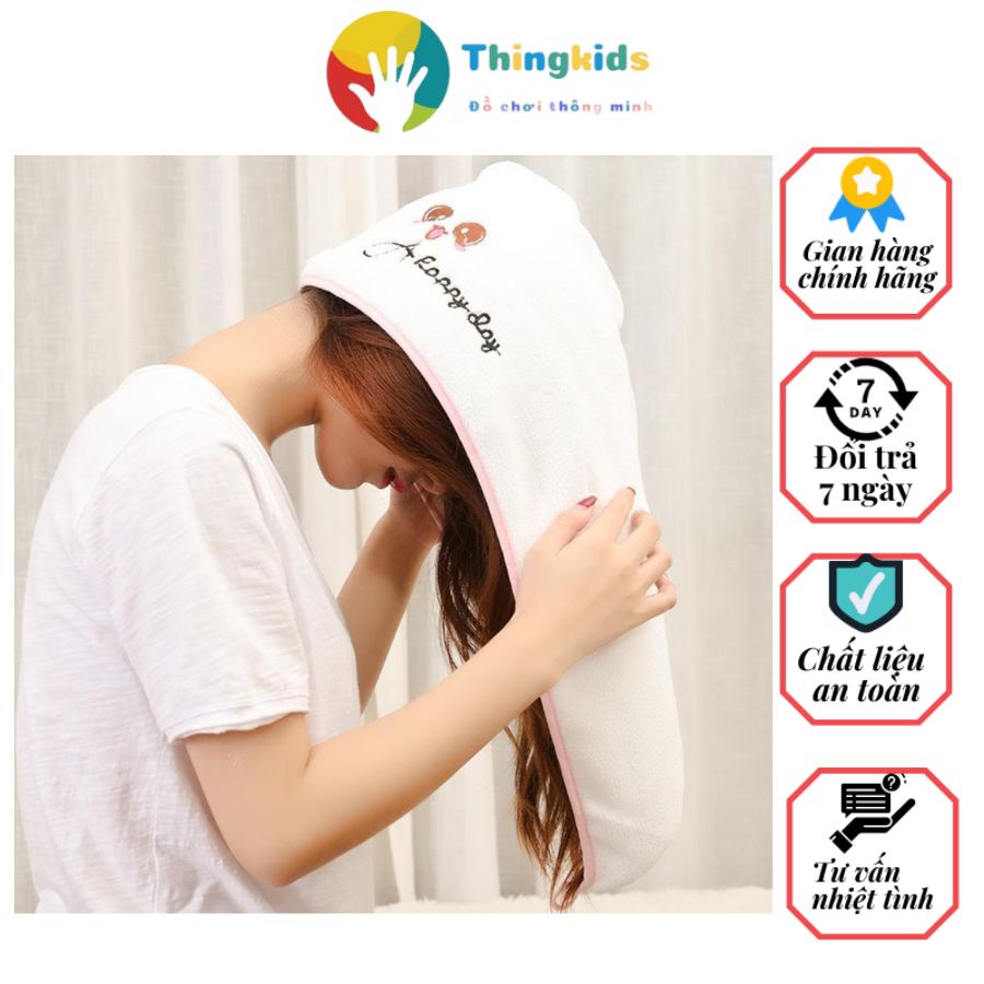 Mũ lau khô tóc, chùm tóc, ủ tóc sau khi gội - Thingkids