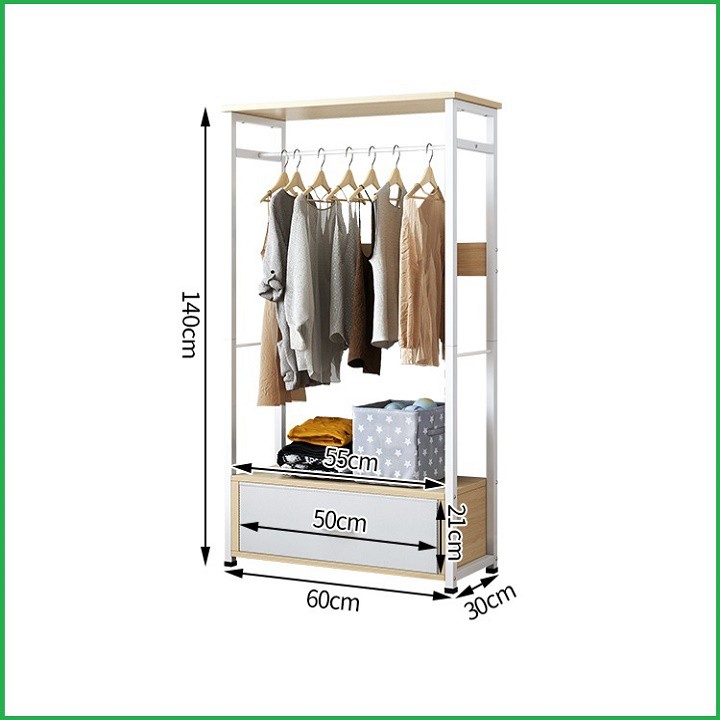 Tủ trống khung thép mặt gỗ MDF ngang 60cm - Tủ treo quần áo - Khung treo quần áo