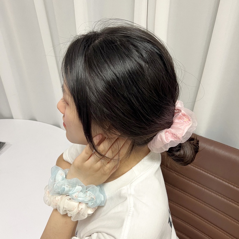 Dây Buộc Tóc Đuôi Ngựa Co Giãn Hai Lớp In Họa Tiết Hoa Xinh Xắn