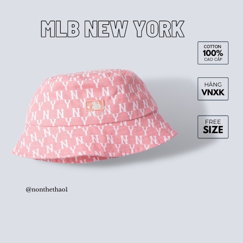 NÓN BUCKET MONOGRAM NEWYORK YANKEES CHẤT VẢI COTTON CAO CẤP, THỜI TRANG ML12B90 MÀU HỒNG