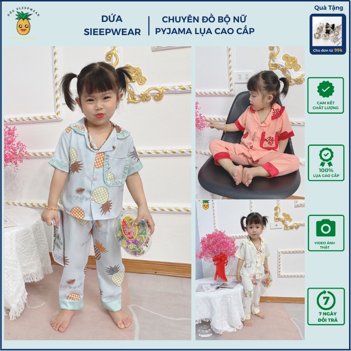 Bộ Đồ Ngủ Pijama cộc tay bé gái,sét quần áo trẻ em mặc nhà lụa mango nhiều màu size Nhí và Đại (12-40kg)
