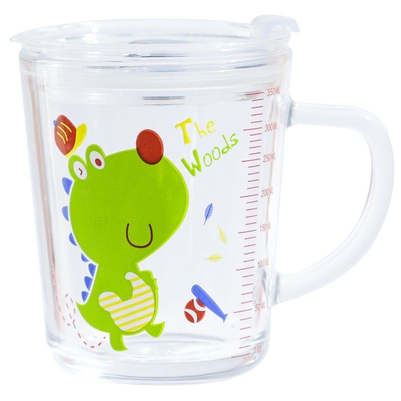 Cốc Pha Sữa Thủy Tinh Chia Vạch Có Nắp Và Ống Hút Cho Bé