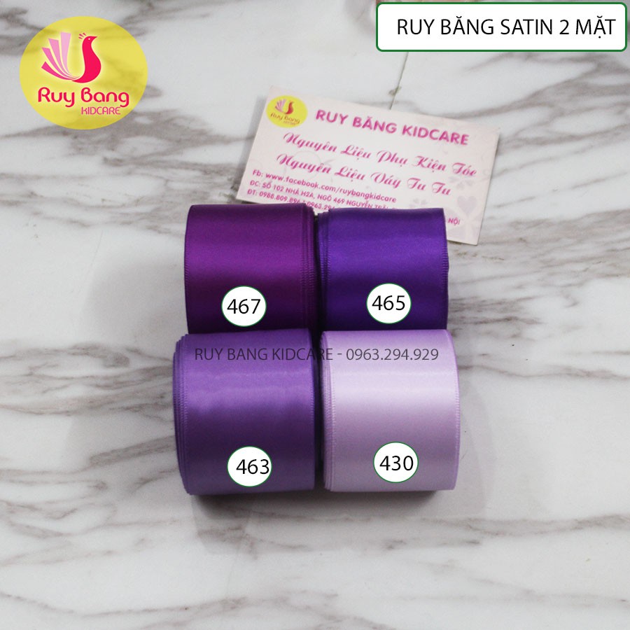 Ruy băng lụa bóng 2 chuyên dụng làm nơ và hoa vải handmade sz 38mm tone tím