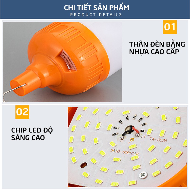 [ MUA 3 TẶNG 1 ] Bóng đèn LED sạc tích điện, pin trâu 6-8h, ánh sáng trắng, có móc treo kèm theo HL146-O50-4