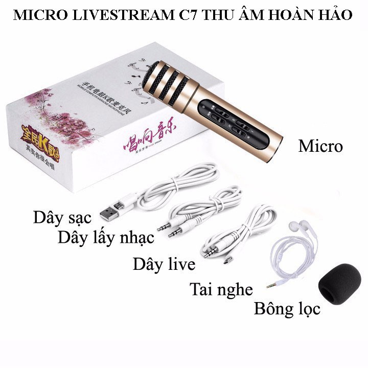 Micro Thu Âm Karaoke Live Stream C7 Loại mới Tích Hợp Sẵn Sound Card Kèm Tai Phone