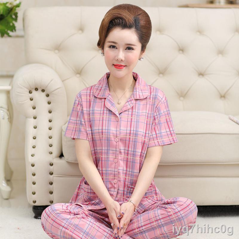 > Pyjama cho người trung niên và cao tuổi, quần dài cotton nữ, áo nịt ngực đồ mặc nhà mỏng,O