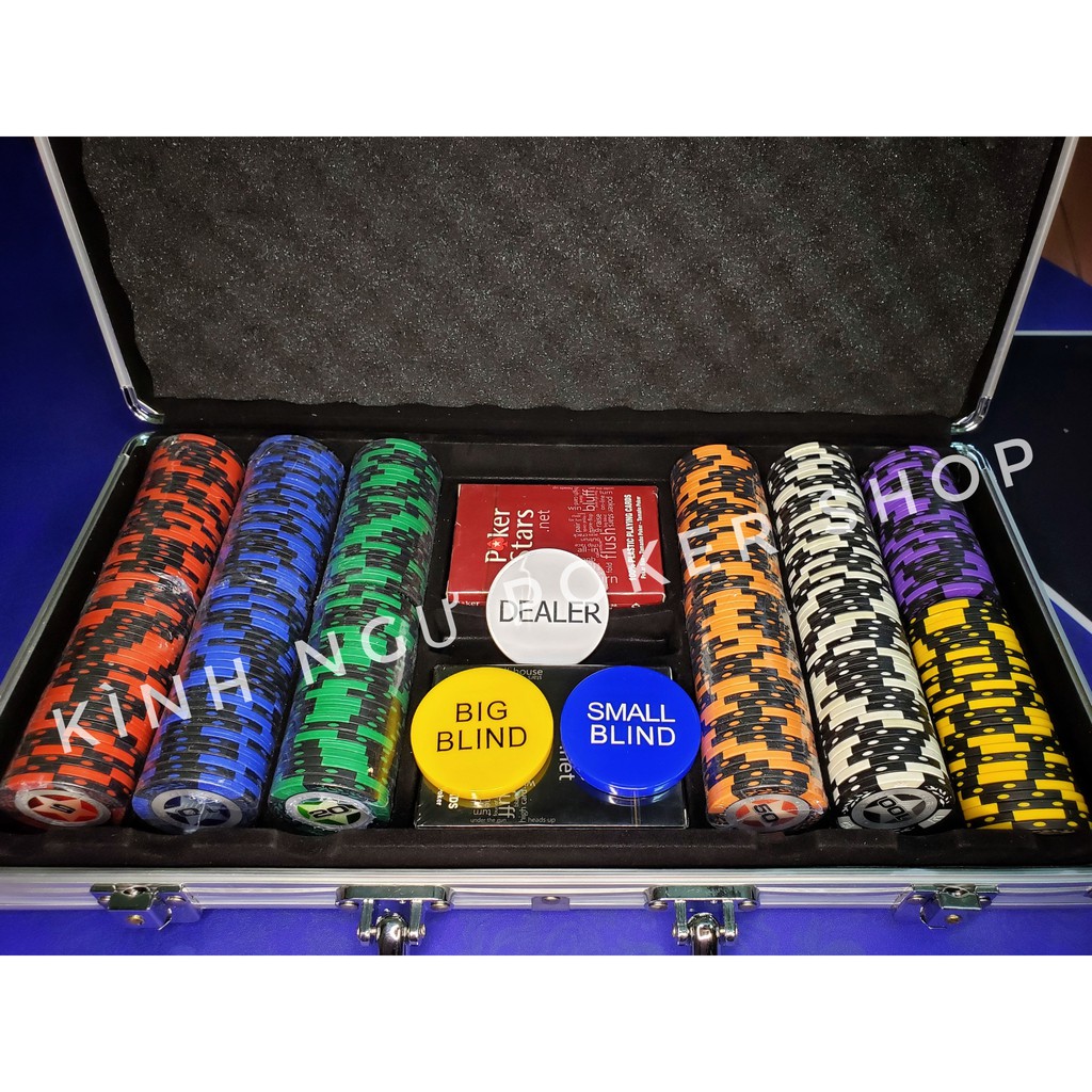 [CÓ BÀI NHỰA] Bộ vali 300 Chip poker có số Tự chọn mệnh giá phỉnh Poker NGÔI SAO xèng, xu chơi Poker lõi thép 14,5g