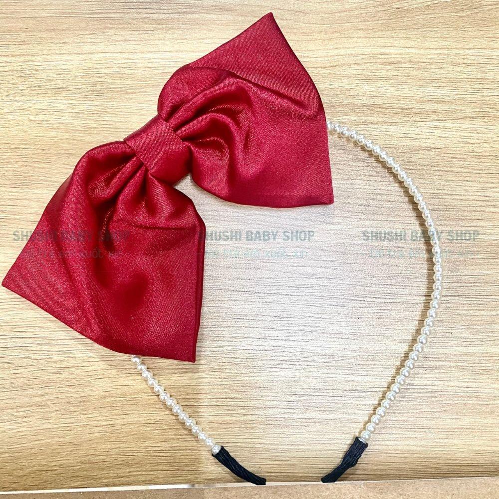 Cài tóc nơ, băng đô, tuaban nơ cho bé màu hồng trắng đỏ handmade SHUSHI