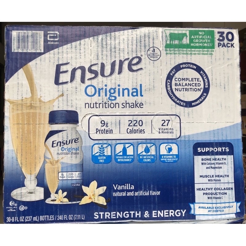 Thùng 30 chai SỮA ENSURE NƯỚC, vị vani MỸ - CHAI 237ml