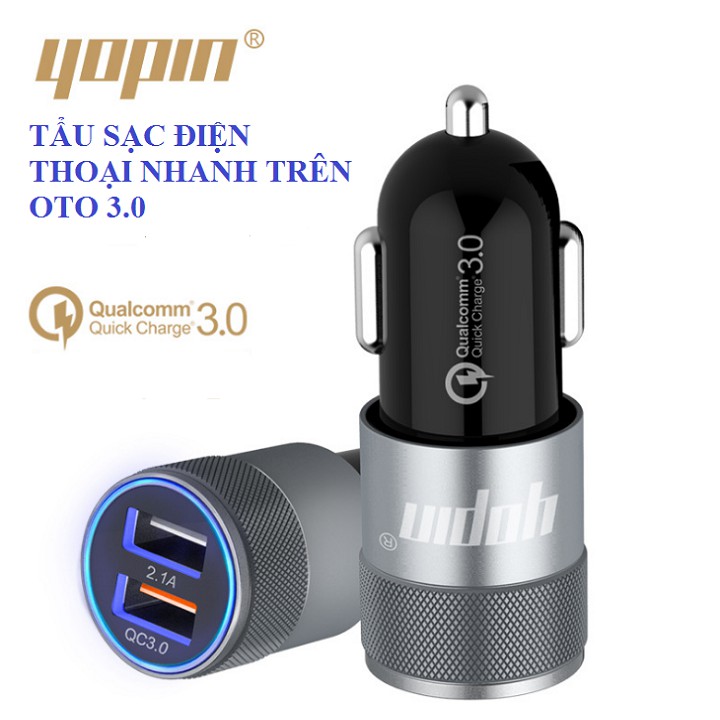 Tẩu sạc nhanh 2 cổng USB - Sạc nhanh chuẩn QC 3.0