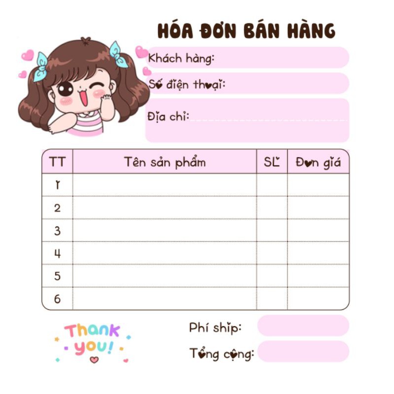 [MUA 10 TẶNG 1] Hoá đơn bán hàng mini 1 liên dễ thương