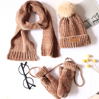 Set Mũ + Găng Tay + Khăn Choàng + Găng Tay Dày Dặn Màu Tương Phản Cho Bé 6rJ7