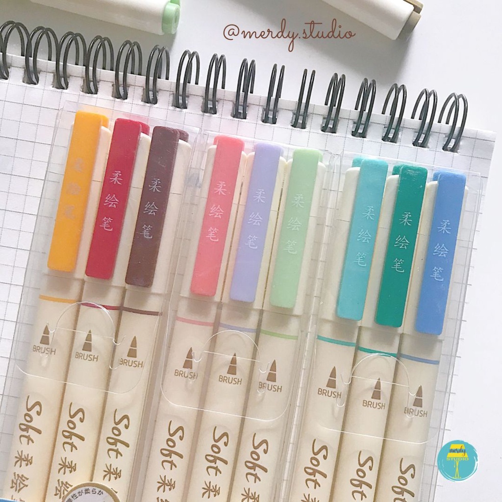 Set 3 cây bút Soft Brush Sign Pen viết calligraphy, hán tự, tiêu đề bài học