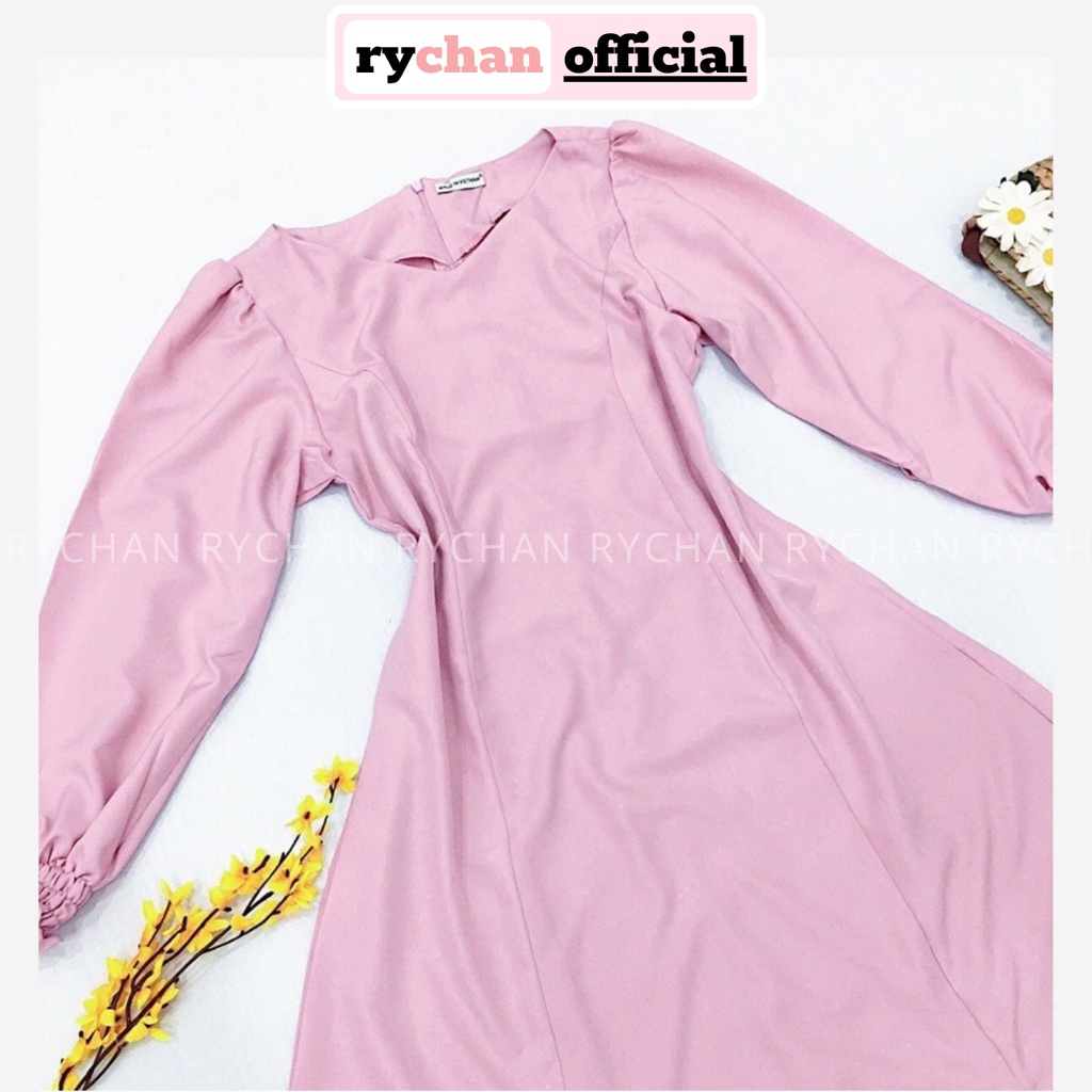 Đầm Công Sở Cổ V Tay Dài Thanh Lịch, Váy Nữ Dạo Phố Xem Phim Hẹn Hò Form Xòe Đáng Yêu Màu Hồng [ẢNH THẬT CUỐI] - DX9762