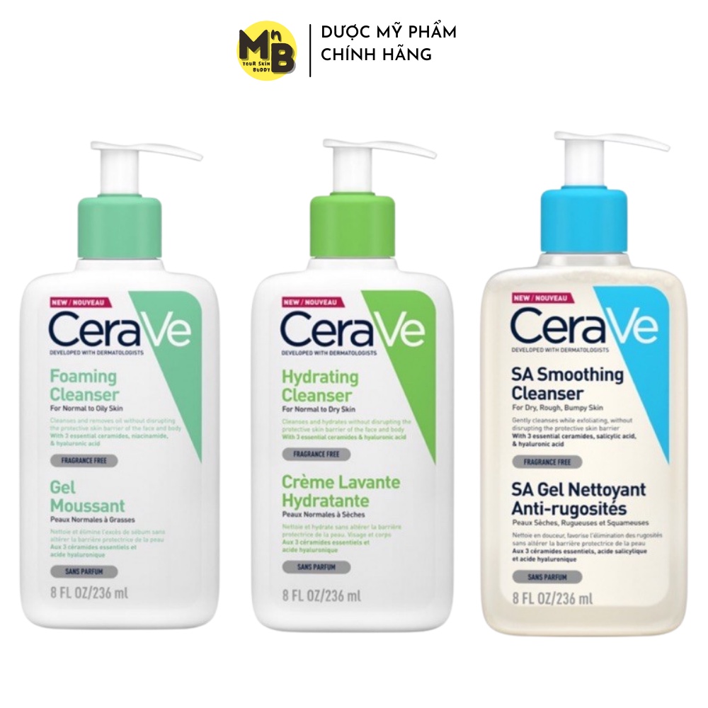 Sữa rửa mặt Cerave Foaming Facial Cleanser cho da dầu mụn da khô nhạy cảm 473ml 236ml 88ml