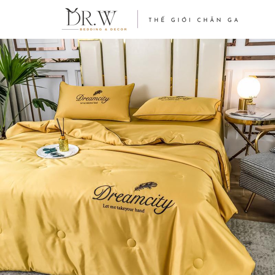 Bộ chăn ga gối nệm đệm 4 món cotton lụa drap bo chun Dream City DR.W phong cách châu âu cao cấp - Thế Giới Chăn Ga