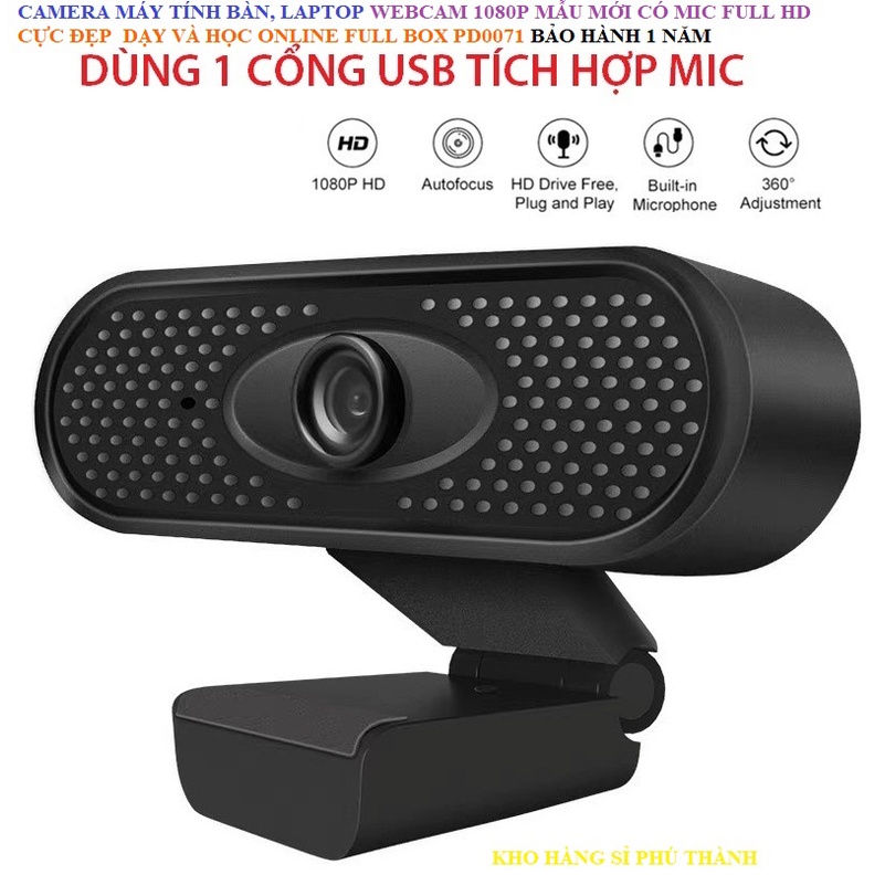 CAMERA MÁY TÍNH BÀN, LAPTOP WEBCAM 1080P MẪU MỚI CÓ MIC FULL HD CỰC ĐẸP  DẠY VÀ HỌC ONLINE FULL BOX PD0071