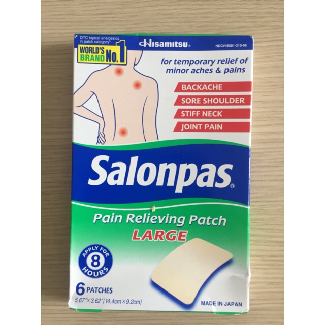 Cao dán giảm đau Salonpas Pain Relief Patch của Mỹ- 6 miếng/hộp