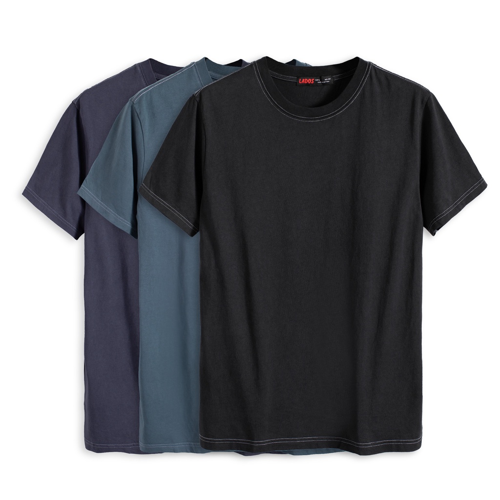 Áo thun unisex trơn cổ tròn LADOS - 9072 phong cách Hàn, chất thun mát mẻ, dễ phối đồ