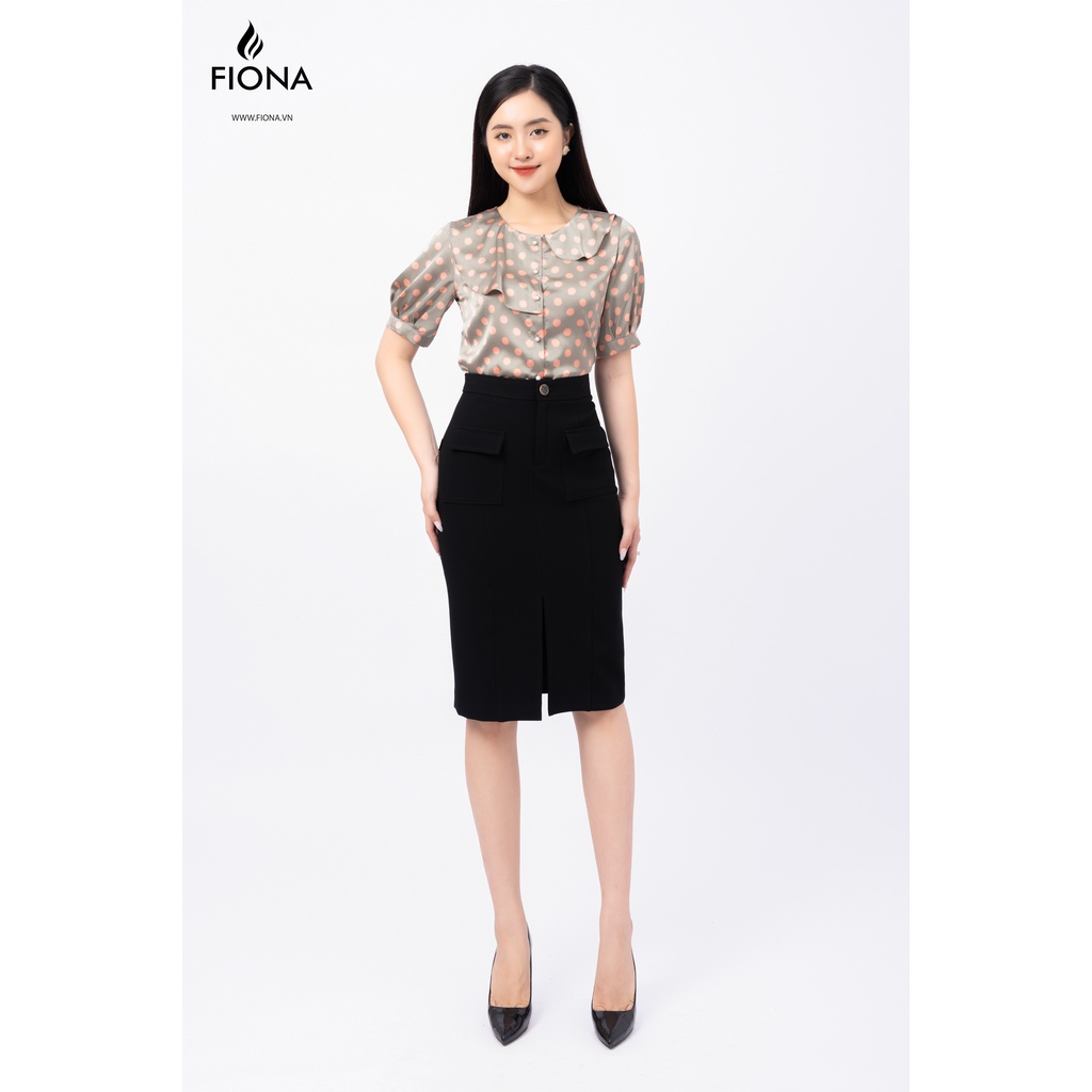 Áo sơ mi nữ Fiona hoạt tiết chấm bi cổ kẹp bèo trang trí trẻ trung F551213