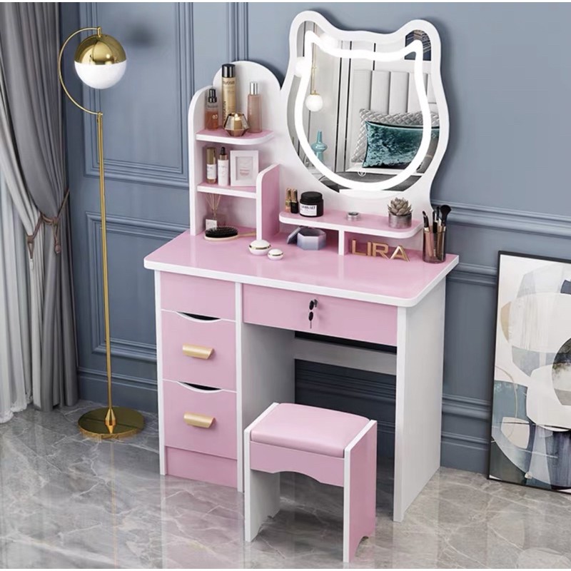 bàn trang điểm hình mèo cute (có đèn LED) tặng kèm ghế