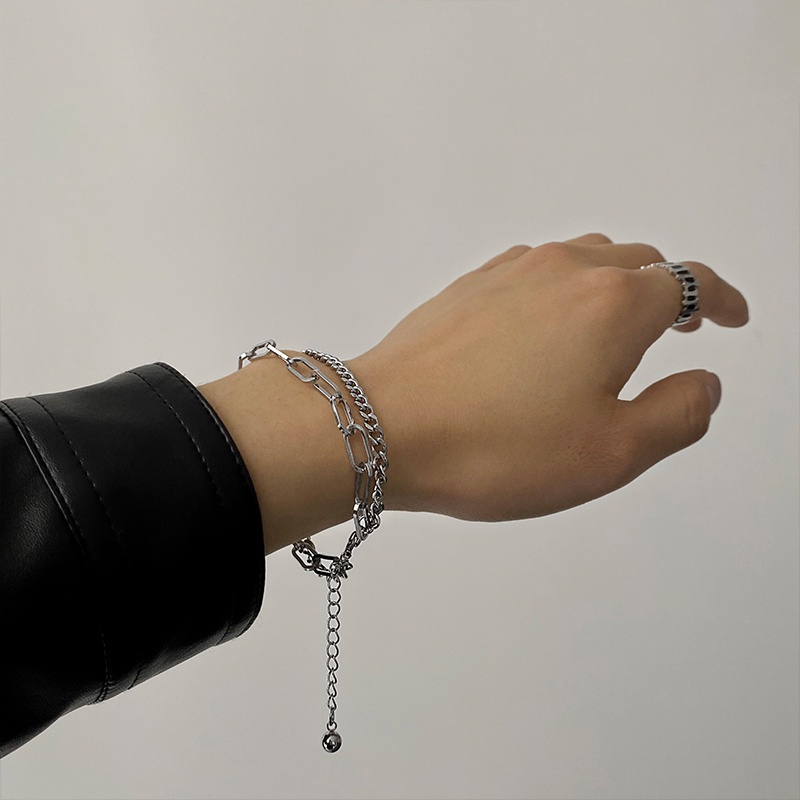 Vòng tay hai lớp bằng thép titan phong cách hiphop đơn giản dễ phối đồ