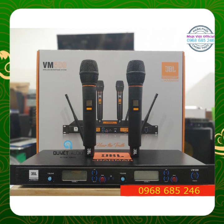 Micro không dây JBL VM500 hát karaoke phiên bản 2024 mic có TỰ NGẮT và CẢM BIẾN GIA TỐC .