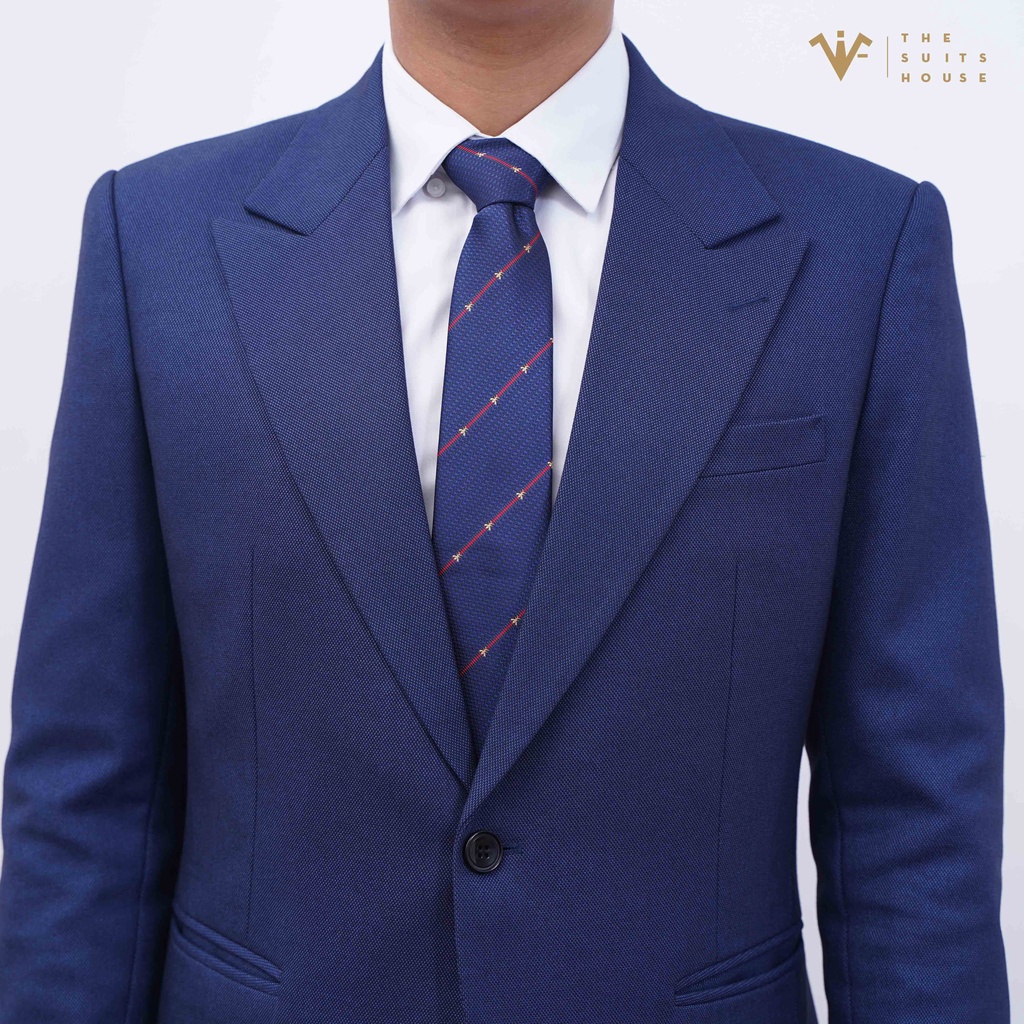 Vest nam áo suits blazer quần âu xanh navy vân chấm, form ôm, sartorial, vải WOOL - The Suits House