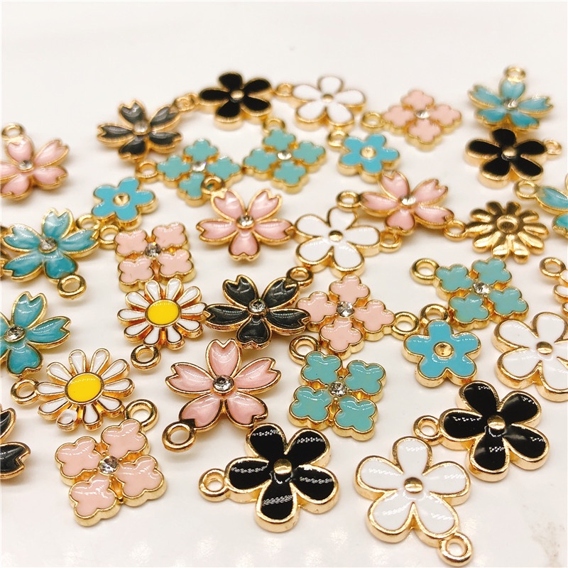 Set 4 hạt kim loại tráng men hình hoa làm vòng tay Handmade DIY