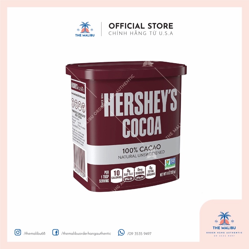 CACAO HERSHEY NGUYÊN CHẤT 100% USA - BỘT CACAO NGUYÊN CHẤT - KHỐI LƯỢNG 226GR