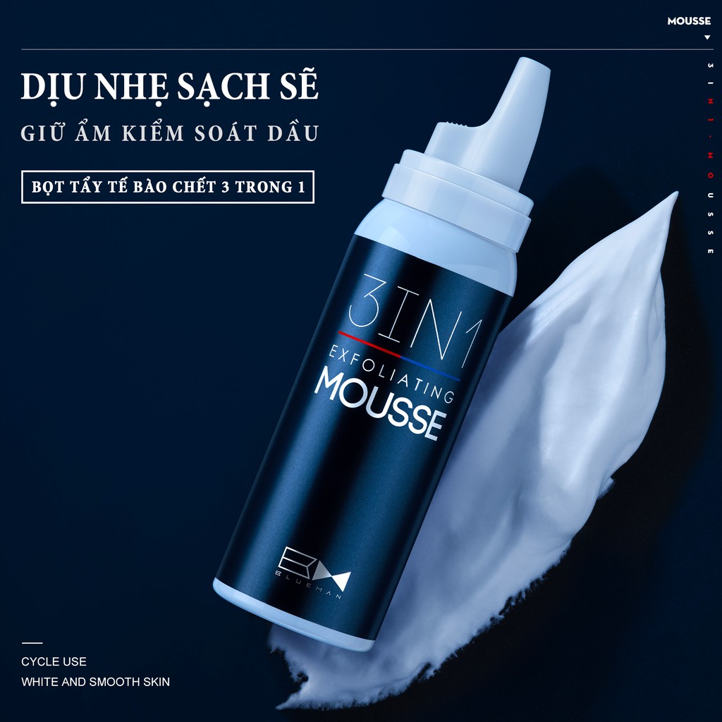 Combo Gel Kiểm Soát Dầu Nhờn BLUEMAN + Tẩy Tế Bào Chết + Sữa Rửa Mặt Iceman 50g+80g+180ml