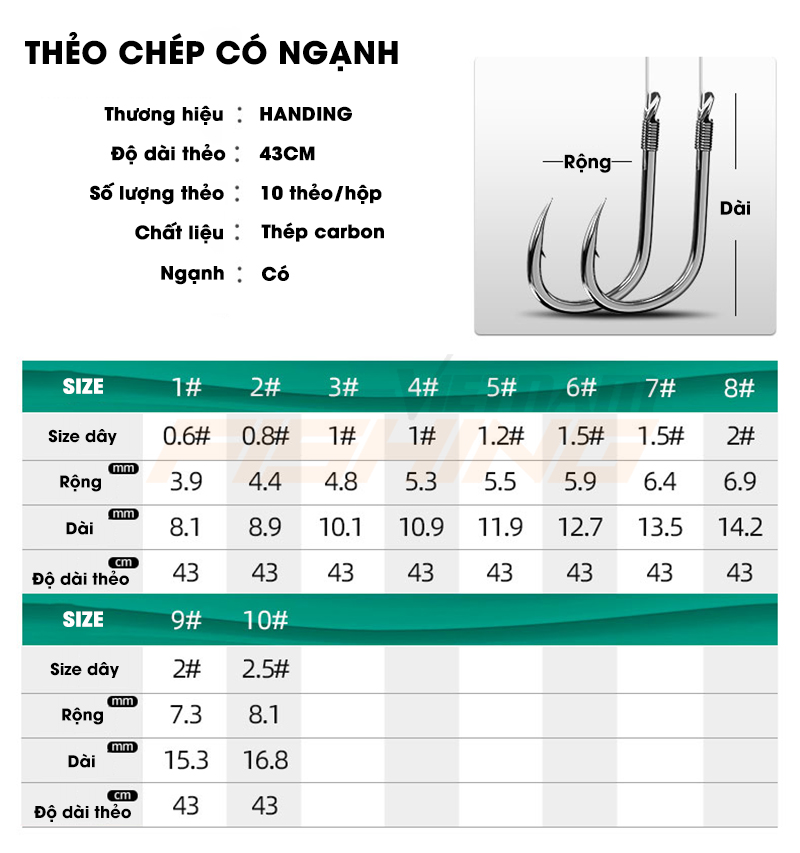 [Chính hãng] [Có sẵn] 10 bộ thẻo Handing buộc sẵn lưỡi có ngạnh.