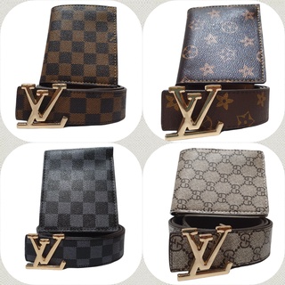 ComboThắt Lưng Nam LV/Dây Nịt Nam+ Ví Da/Bóp Nam Cao Cấp Kẻ Caro Màu Xanh Mặt Khóa Vàng Da Tổng Hợp